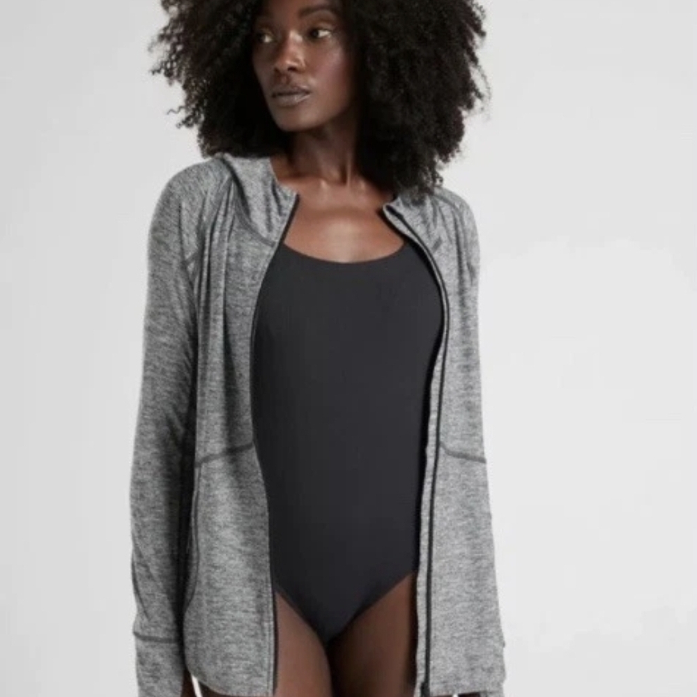 Athleta Women's XS Gray Pacifica Baja UPF Heather Full Zip Hooded Jacket EUC